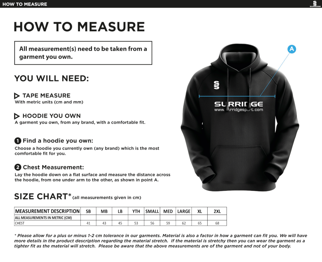Caldecote CC - Blade Hoody - Size Guide