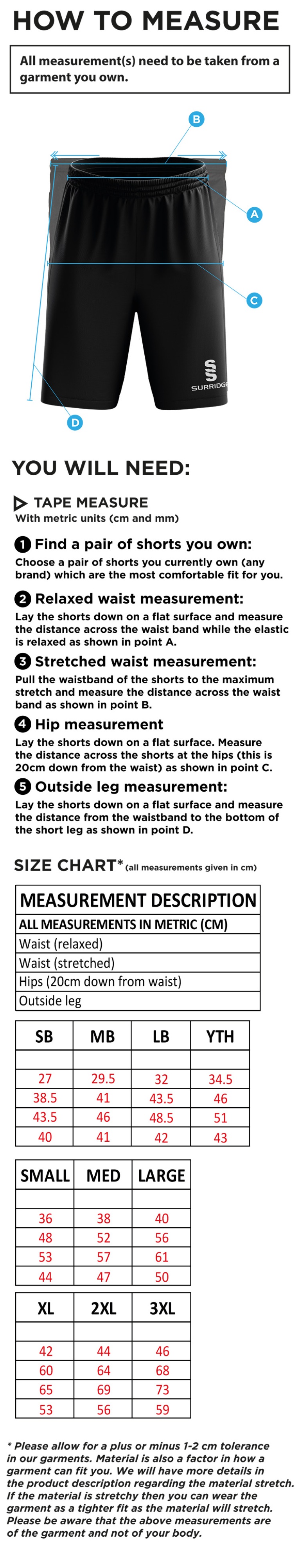 Caldecote CC - Blade Shorts - Size Guide