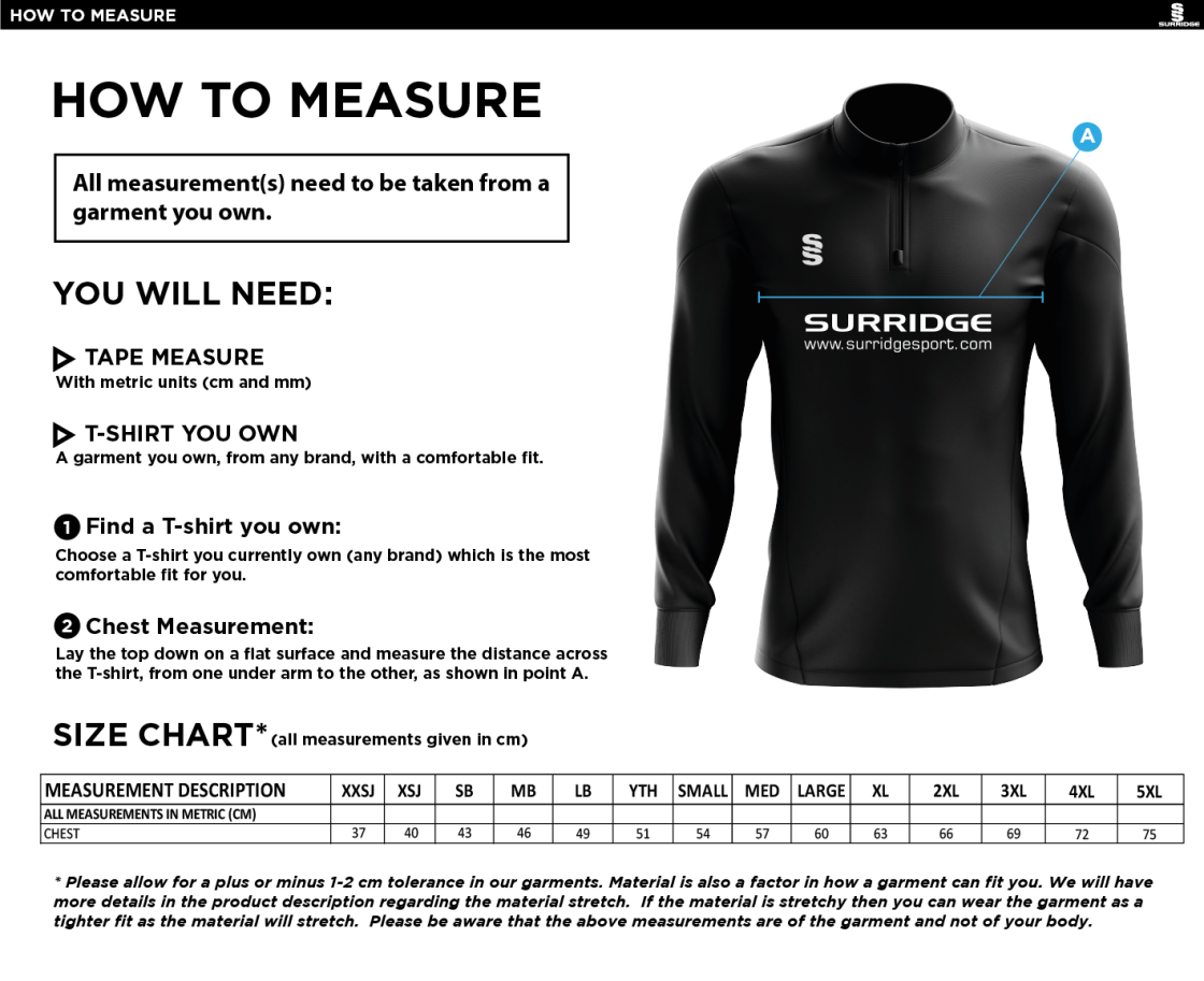 Caldecote CC - Blade Performance Top - Size Guide