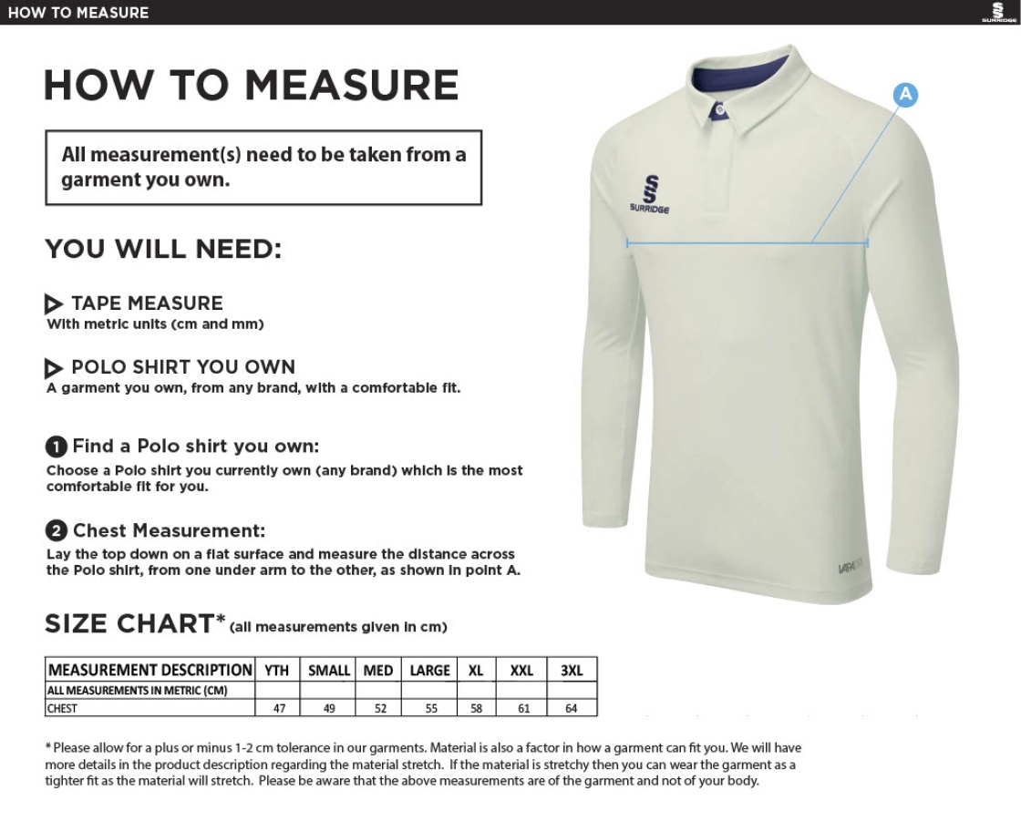 Caldectote CC - Ergo Long Sleeved Shirt - Size Guide