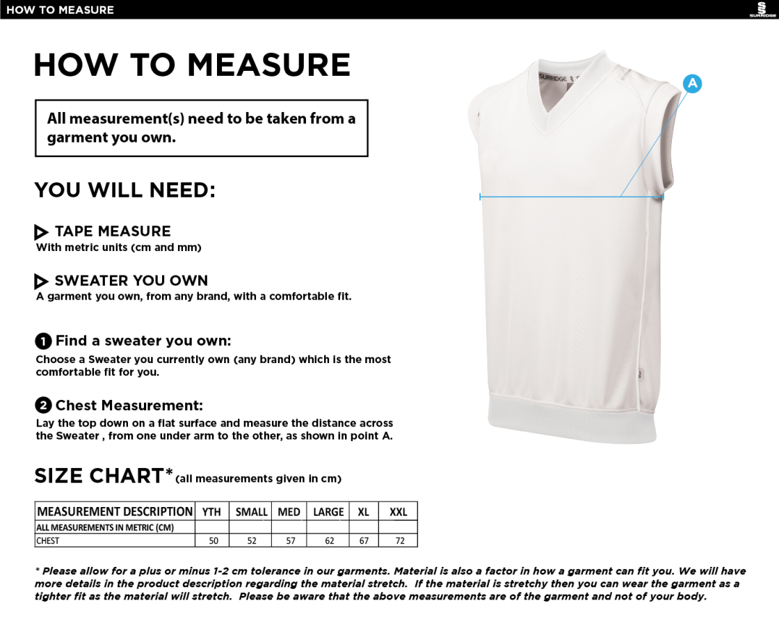 Caldecote CC - Curve Sleeveless Sweater - Size Guide